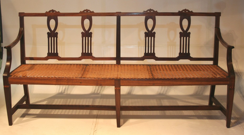 A rare Cape Neo-Classical Stinkwood Fiddle Back Riempies bench 